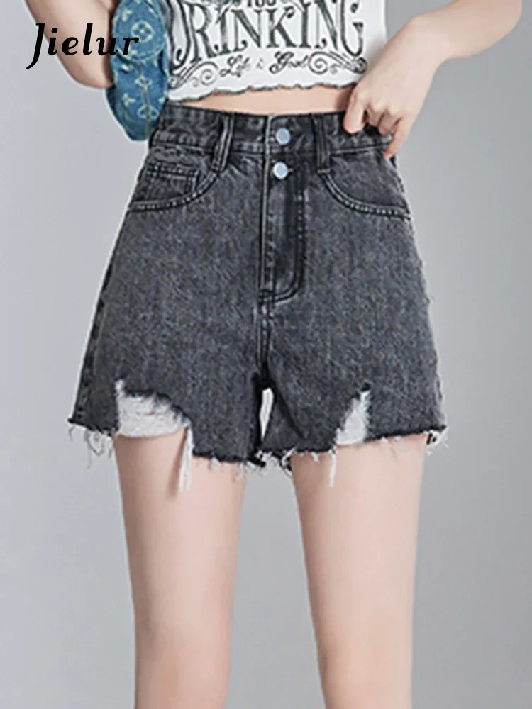 Top Trends: Jielur Grey Slim Fashion Ins Women Jeans Solid Color High Waist New Summer Denim Shorts Sexy Double Buttons Basic Female Shorts Shoppable Styles