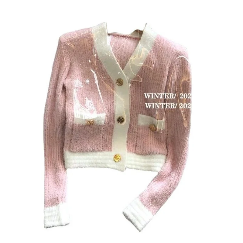 Top Trends: 2023 Spring Autumn Plush Gentle Sweet Girl Pink Short Soft Knitted Sweater Cardigan Mujer New Style Pink Cardigan Women Shoppable Styles - Image 6