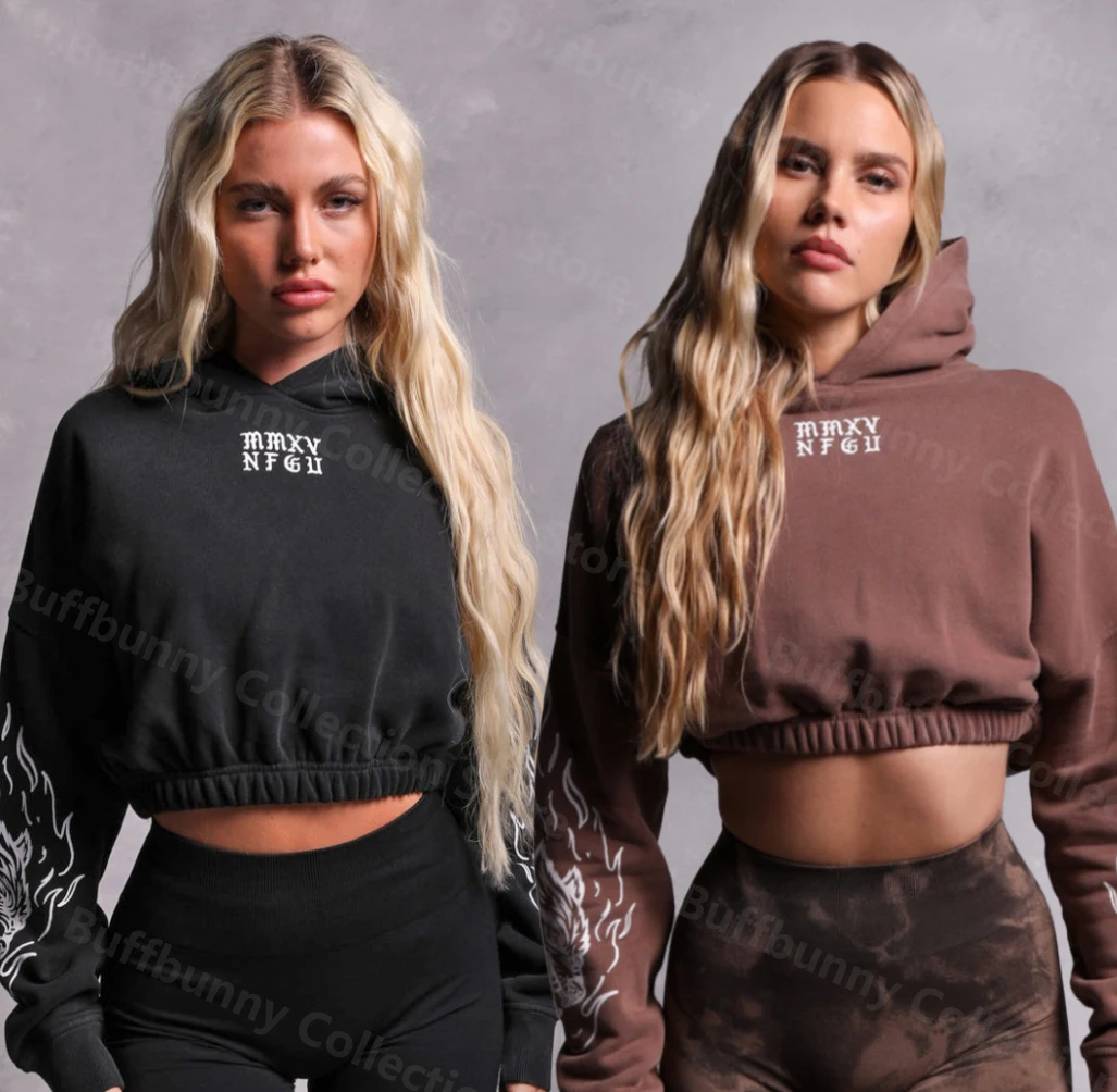 Top Trends: Darc Women Hoodies Gym Cropped Top Wolf Head Fleeces Running Loose Sweatshirt Fitness Winter Exercise Pullover Breathable Hoody Shoppable Styles