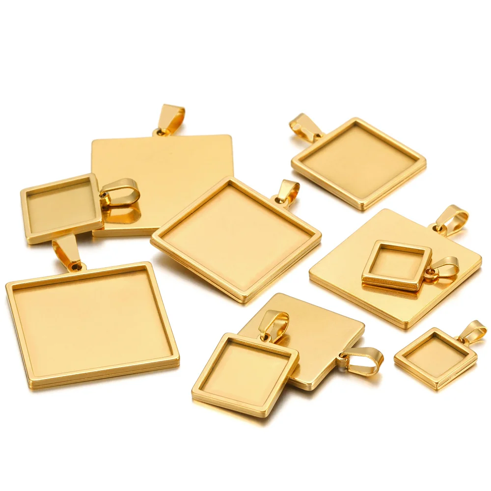 Top Trends: 5pcs Gold Stainless Steel Square Blank Bases For Pendants Tray 10 / 15 / 20 / 25 / 30mm Cabochon Bases Setting Jewelry Making Supplies Shoppable Styles