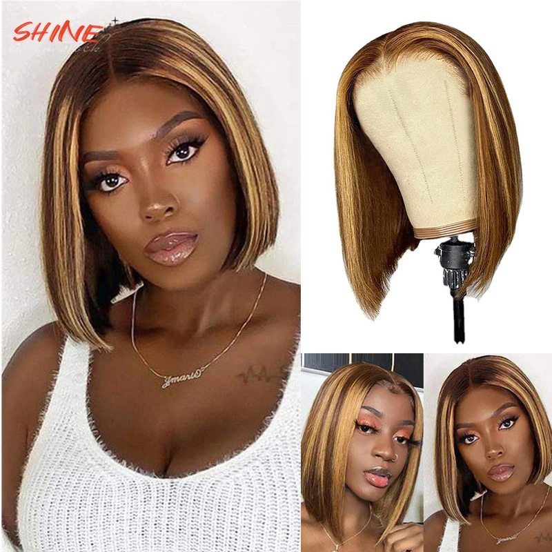 Top Trends: Shine Ombre Flax Gold Synthetic Wigs Short Straight Bob Wigs For Black Women Daily Natural Heat Resistant Hair Cosplay Shoppable Styles