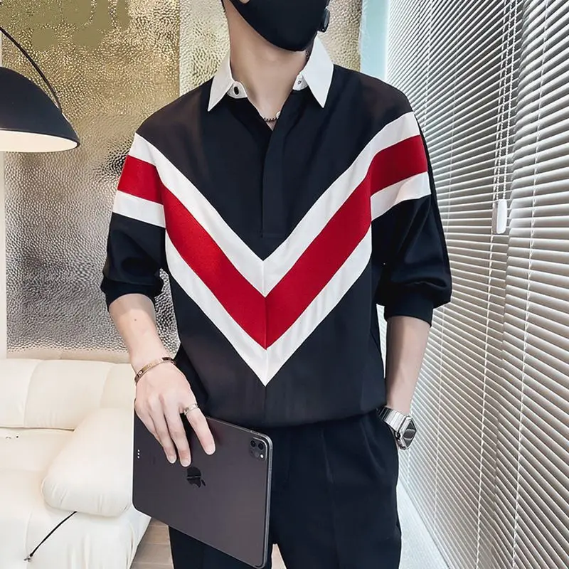 Top Trends: Fashion Lapel Printed Loose Striped Shirts Men's Clothing 2023 Spring New Oversized Casual Tops Half Sleeve Korean Shirt Shoppable Styles