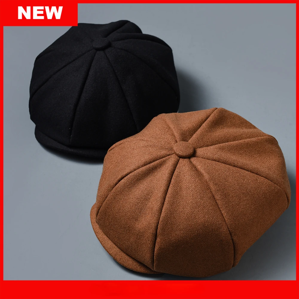 Top Trends: Wool 8 Panels Black Camel Newsboy Cap For Men Spring Autumn Classic Octagonal Hat Flat Caps Women Beret Hat Dropshipping NZ252 Shoppable Styles