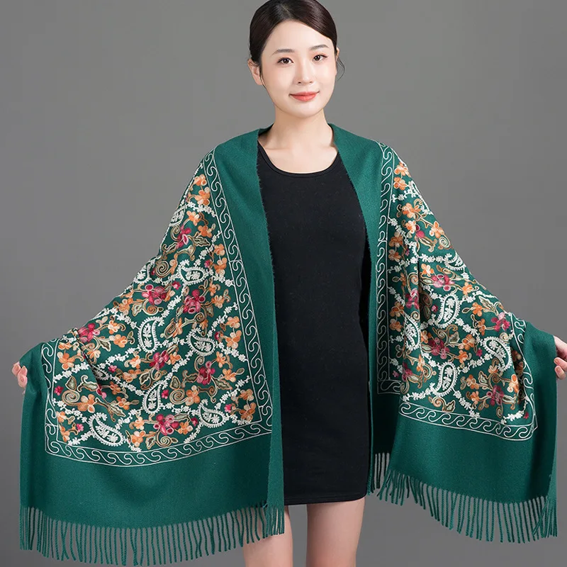 Top Trends: Embroider Flower Cashmere Pashmina Women Thicken Warm Winter Scarf Tassel Shawls Elegant Lady Cape Wraps Soft Blanket Scarves Shoppable Styles