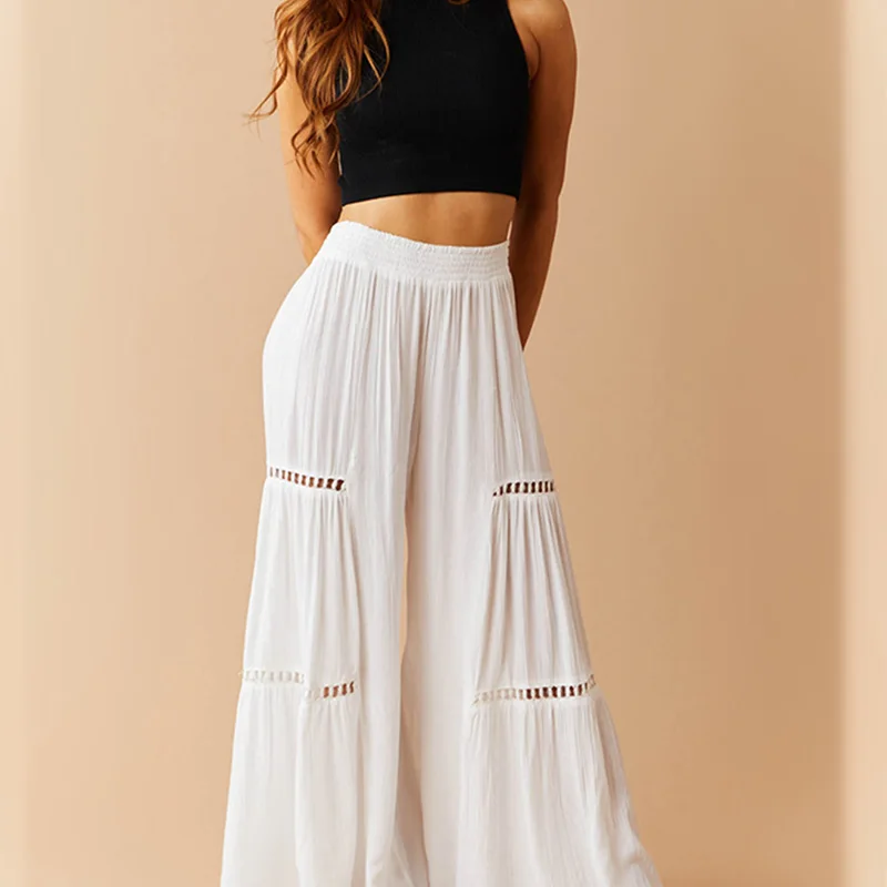 Top Trends: Spring Autumn Lady White Versatile Elastic High Waist Mopping The Floor Trousers Casual Hollow Out Loose Crumpled Wide Leg Pants Shoppable Styles - Image 5