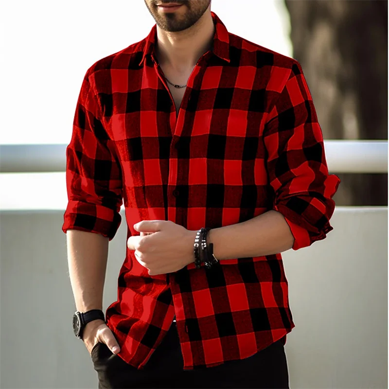 Top Trends: Red Plaid Shirt Men's Long Sleeve Shirt 2023 New Single-breasted Lapel Shirt Street Dress Loose And Breathable 9-color Summer Shoppable Styles