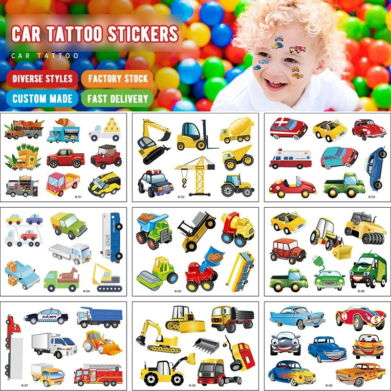 Top Trends: 12 Pack Car Tattoo Stickers Children's Cartoon Cognitive Toys Disposable Temporary Tattoo Paper Transportation Stickers Shoppable Styles