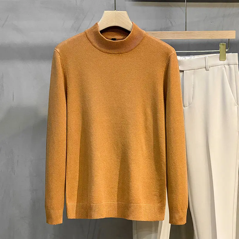 Top Trends: 2023 New Autumn And Winter Fashion Trend Men&#039;s Simple And Versatile Half High Neck Knit With Underlay Men&#039;s Solid Sweater Shoppable Styles