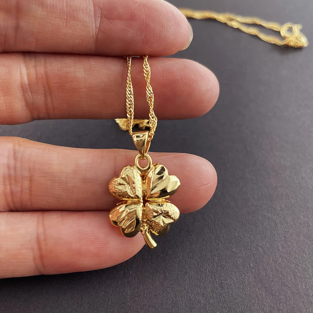 Top Trends: 18K Gold Necklace Lucky Clover Pendant 24K Gold For Woman Charm Jewelry Wedding Party Gift Shoppable Styles