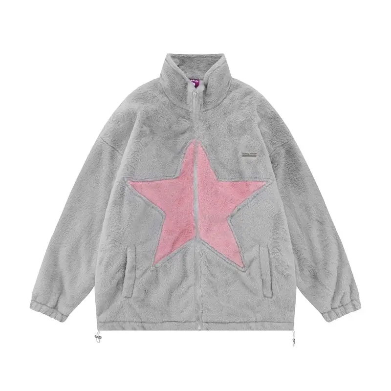 Top Trends: American Retro Oversize High Street Star Pattern Contrast Stand Collar Jacket For Men And Women Spring And Autumn Loose Ins Top Shoppable Styles