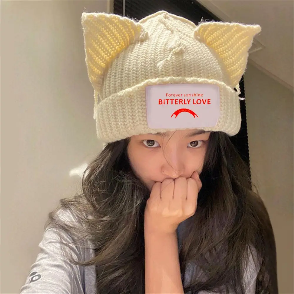 Top Trends: Cat Ear Patch Knitted Hat Couple Knitted Piglet Wool Hat Cold Hat Autumn Winter Warm Hat Beanies Hat Cap Hip Hop Beanie Hat Shoppable Styles