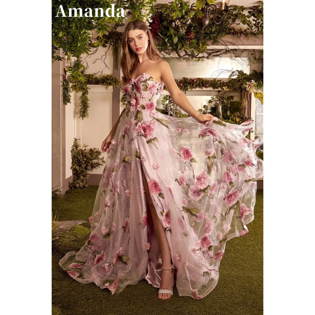 Top Trends: Amanda Flower Lace Embroidery Tulle Prom Dress Sweetheart Off Shoulder فساتين السهرة Sexy Side High Split Vestido De Festa Noite Shoppable Styles