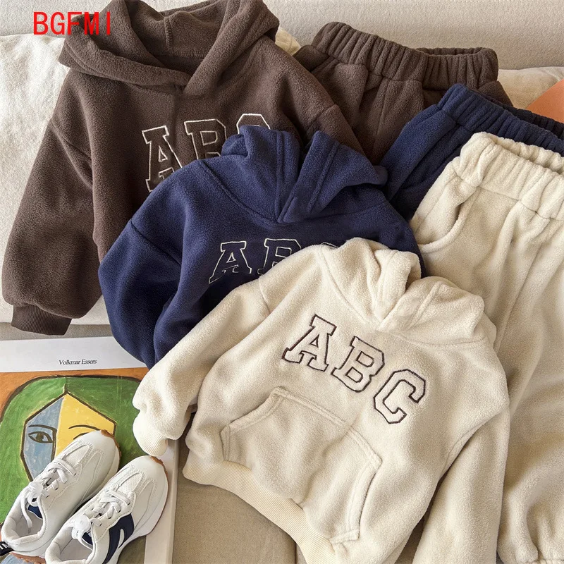 Top Trends: Children's Suit Boy Autumn Winter Coat Letter Kids Hooded Sweater + Polar Fleece Pants 2pcs Set Boy Girls Casual Athletic Wear Shoppable Styles