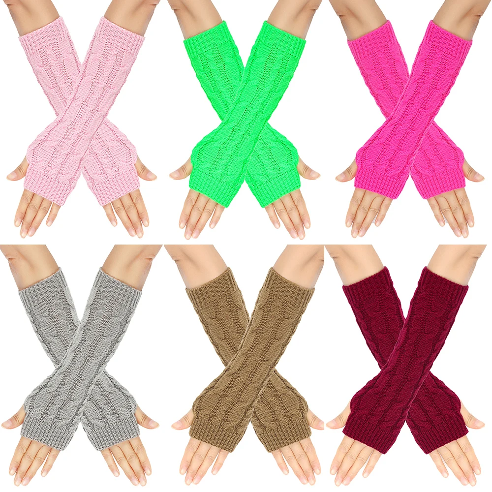 Top Trends: Long Fingerless Gloves Winter Warm Wool Knitting Arm Gloves Twist Crochet Half Finger Gloves Girls Punk Gothic Knitted Mittens Shoppable Styles