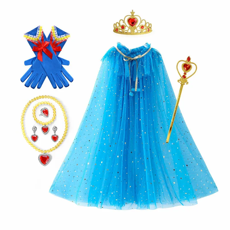 Top Trends: Girls Princess Elsa Cloak Sequin Kids Aurora Rapunzel Cape Crown Wand Necklace Set Party Cosplay Mantle Dress Up Accessories Shoppable Styles - Image 4