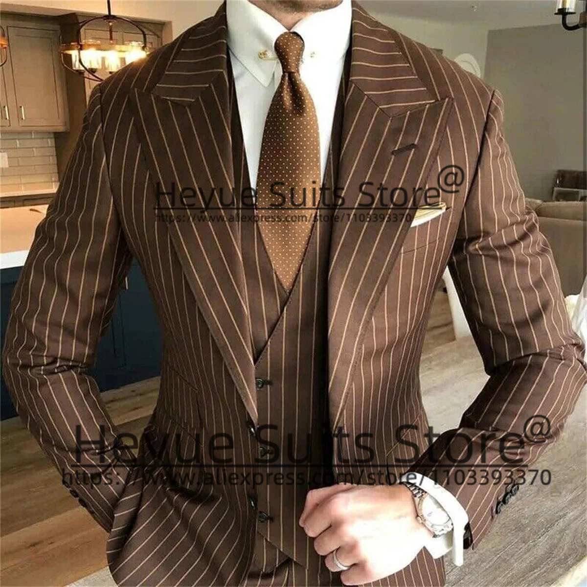 Top Trends: Business Stripe Men Suits Slim Fit Peak Lapel Groom Wedding Tuxedos Formal Party3Pieces Sets Office Male Blazer Trajes De Hombre Shoppable Styles