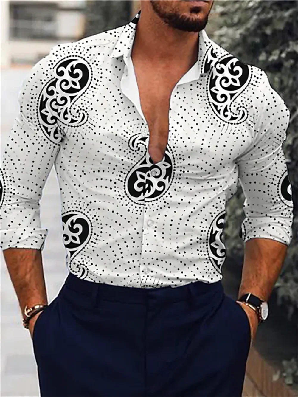 Top Trends: Fashion Men Shirts Single Breasted Shirt Casual Red Turbulence Print Long Sleeve Tops Men's Clothing Hawaii Prom Cardigan Shoppable Styles