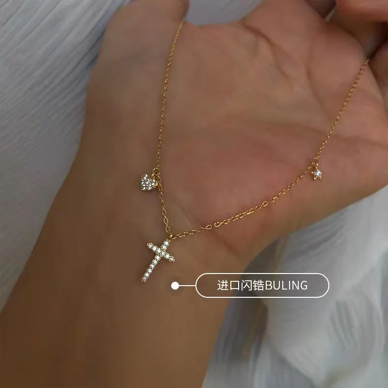 Top Trends: Fashion 925 Sterling Silver Cross Necklace Shiny Zircon Jesus Cross Pendant Religious Faith Accessories Wholesale Shoppable Styles