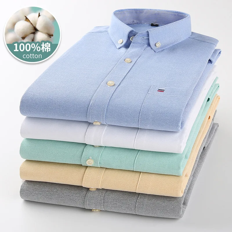 Top Trends: Men&#039;s Plaid Shirt 100% Pure Cotton Oxford Long Sleeve Spring Casual Striped Solid Daily Dress Shirts Button-down Collar Big 7XL Shoppable Styles