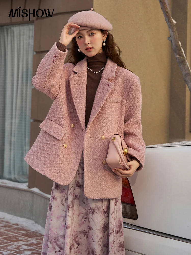 Top Trends: MISHOW Wool Blend Pink Coat Women 2023 Autumn Winter Thick Vintage Bouclé Woolen Blazer Warm Double Breasted Jacket MXC54W0133 Shoppable Styles