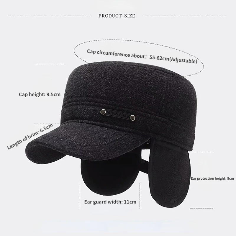 Top Trends: Winter Men's Hat Warm Flat Top Hat Cotton Casual Plush Autumn Ear Protection Wool Cap Cold Proof Baseball Cap Big Circumference Shoppable Styles - Image 5