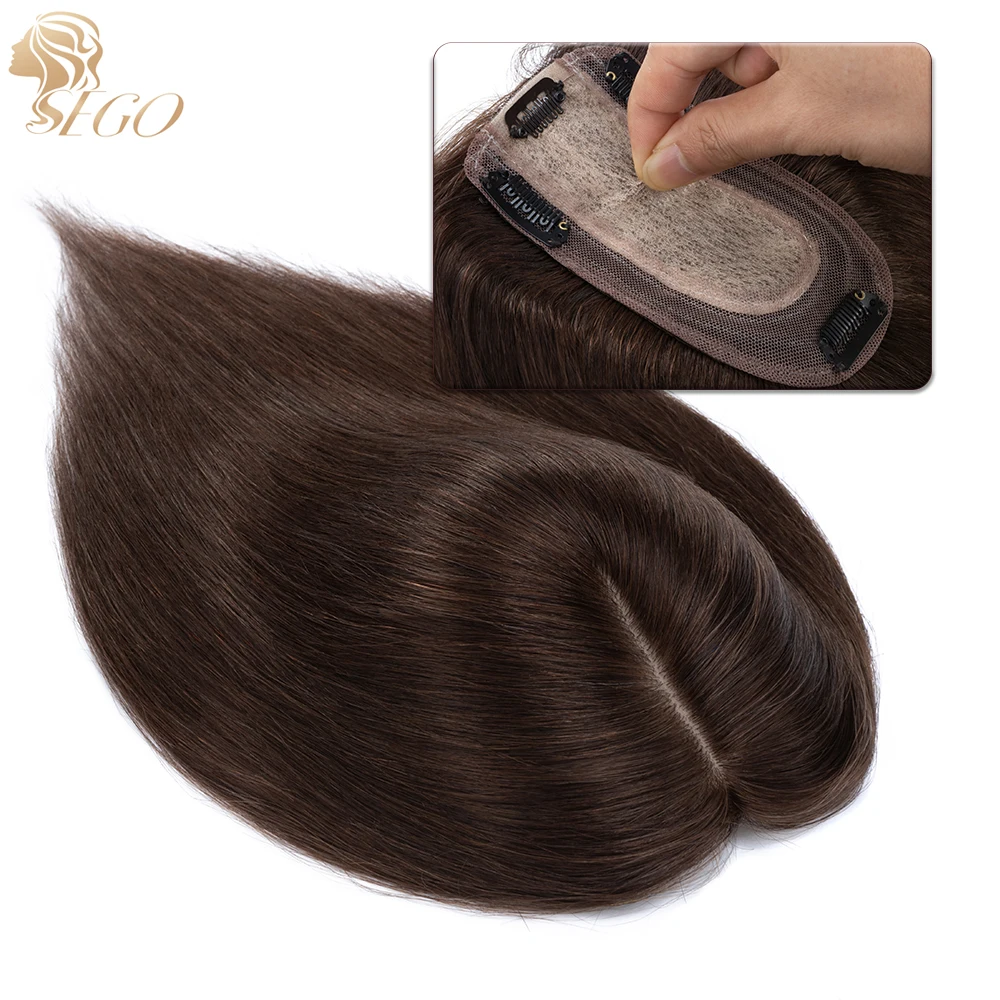 Top Trends: SEGO 7x13cm Straight Hair Toppers Silk Base Hairpiece Real Human Hair Pieces For Women Natural Hairline 4 Clips In Wigs Shoppable Styles