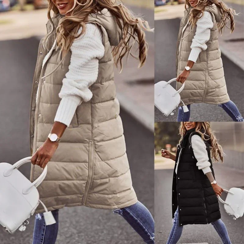 Top Trends: Sleeveless Winter Jacket Women Midi Coats Down Vest Keep Warm Elegant Black Hooded Street Hipster Lady Cotton Overcoat Shoppable Styles