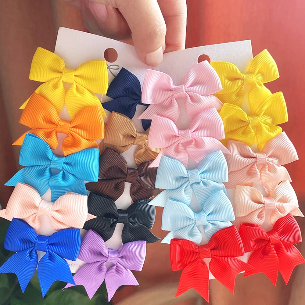 Top Trends: 10Pcs Cute Colorful Solid Ribbon Bowknot Hair Clips For Baby Girls Handmade Bows Hairpin Barrettes Headwear Kid Hair Accessories Shoppable Styles