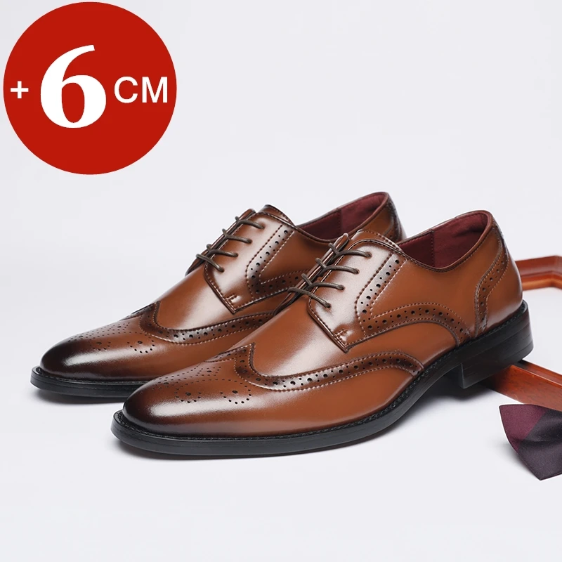 Top Trends: High Quality Height Increase Oxford Dress Shoes Men Genuine Cow Leather Suit Shoes Lift Brogues Wedding Formal Elevator Shoes Shoppable Styles