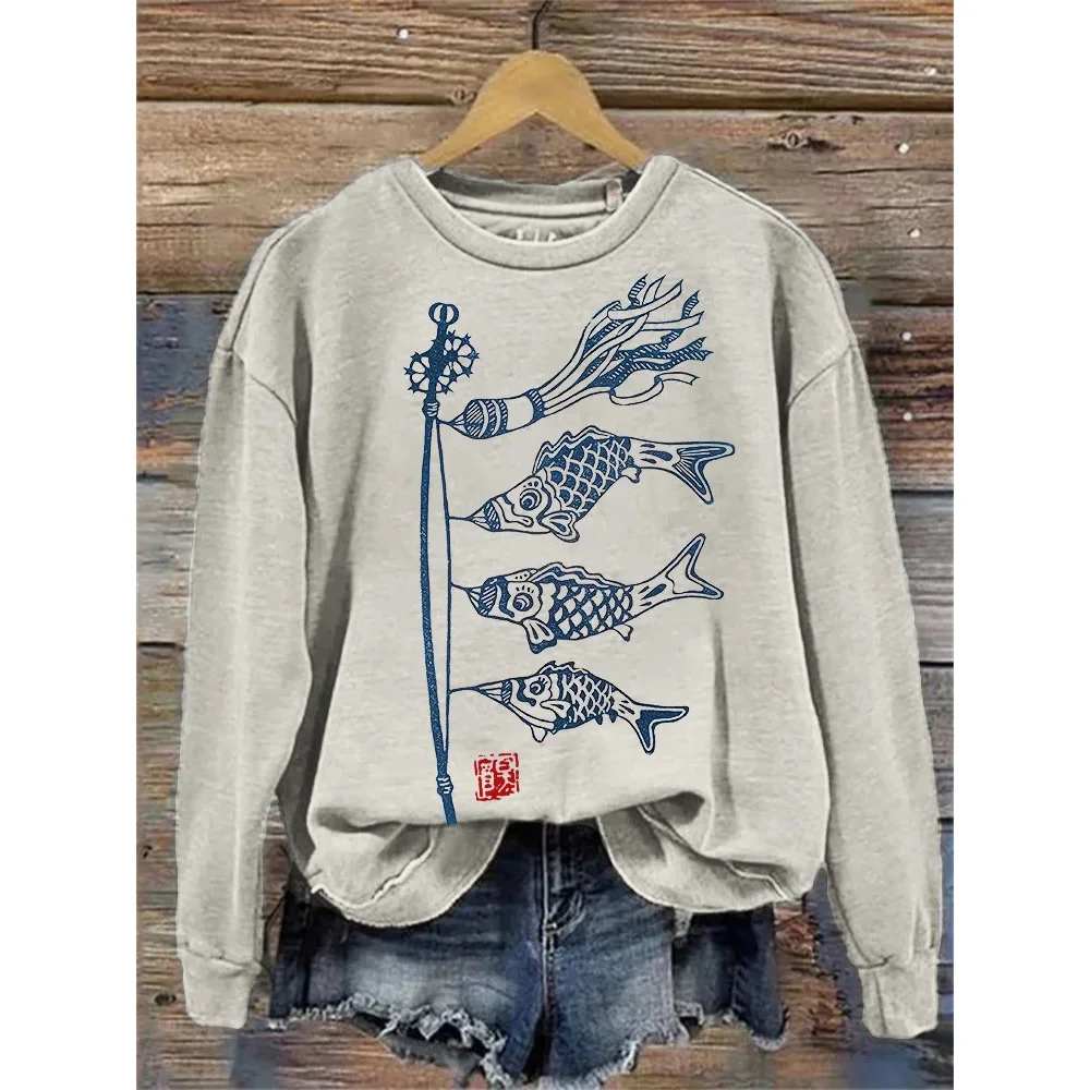 Top Trends: Japanese Women's Sweater Vintage Ukiyo-E Graphic Apparel O-Neck Pullover Oversized Long-Sleeved Tops For Ladies Autumn Clothing Shoppable Styles