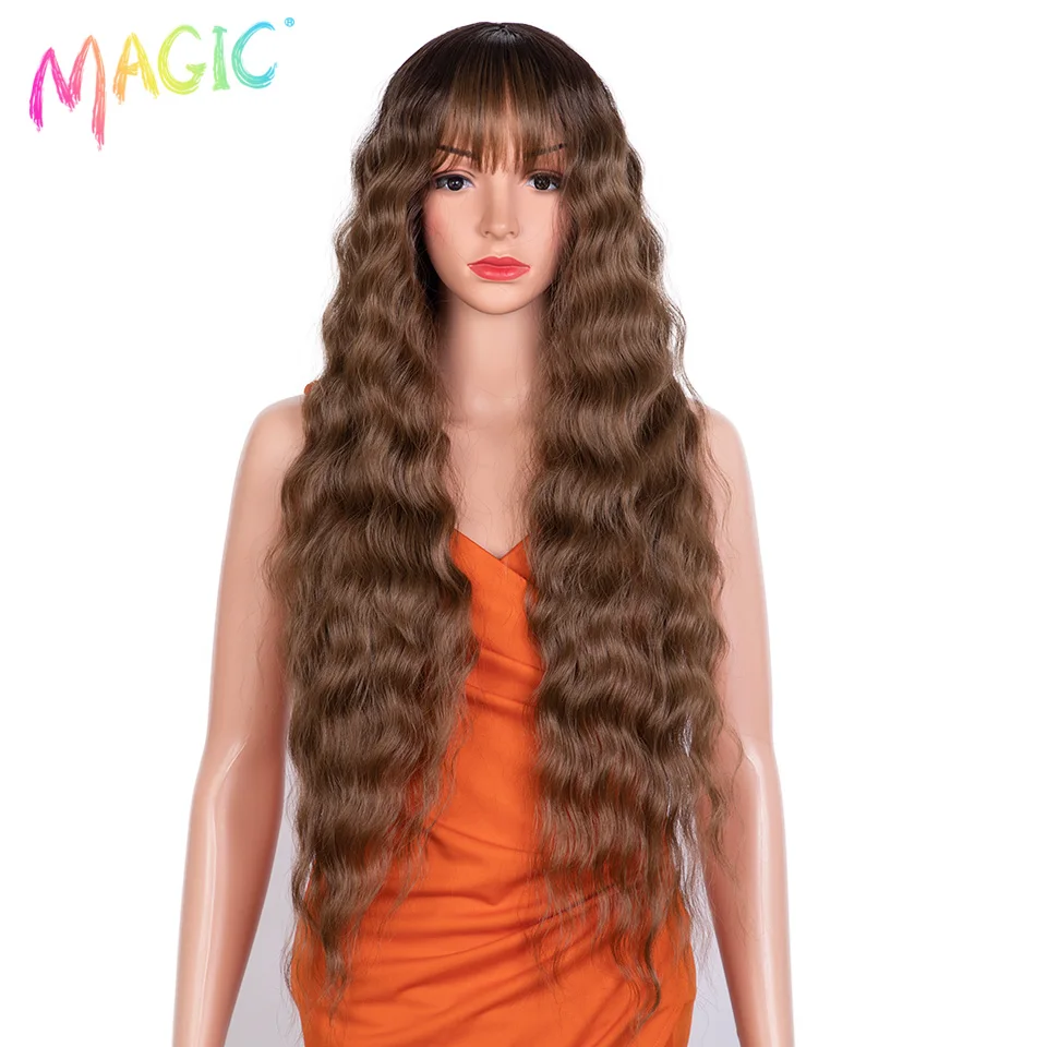 Top Trends: Magic 30inches Nature Wave Wig With Bangs Ombre Blond Wig Synthetic Wig For Women Daily Use Heat Resistant Fiber Hair Cosplay Shoppable Styles