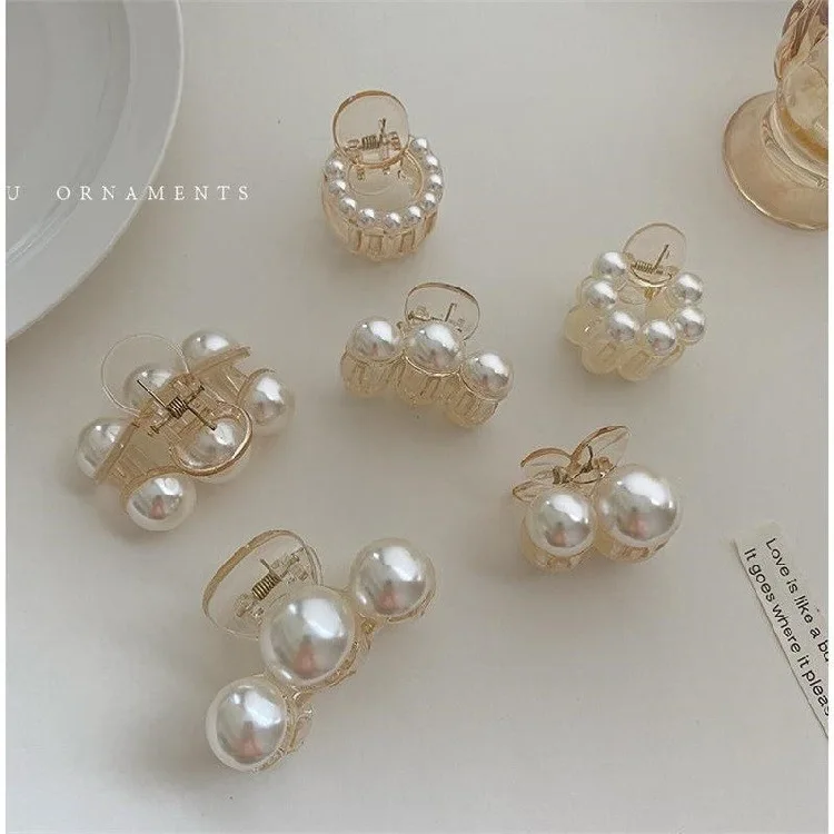 Top Trends: Vintage Style Pearl Small Size Grip Clip Light Luxury Temperament Women&#039;s Hair Clip Girl&#039;s Hair Claw Fashionable Hair Accessory Shoppable Styles