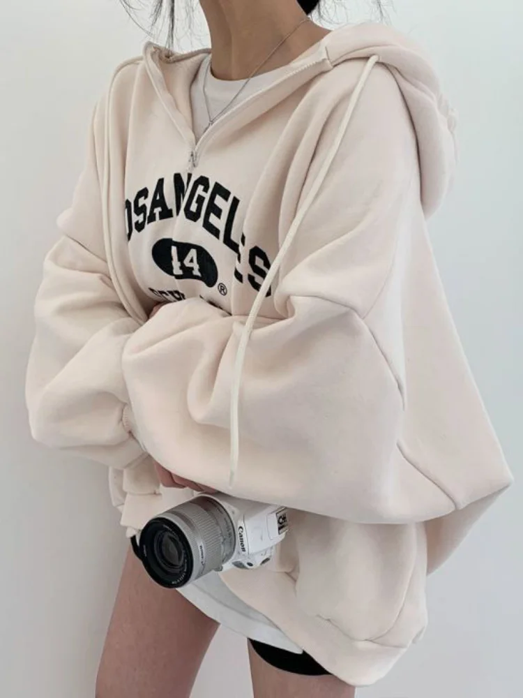 Top Trends: Women Kpop Loose Hooded Sweatshirts Half Zipper Pullover Long Sleeve Couple Top Harajuku Vintage Letter Printed Hoodies Shoppable Styles