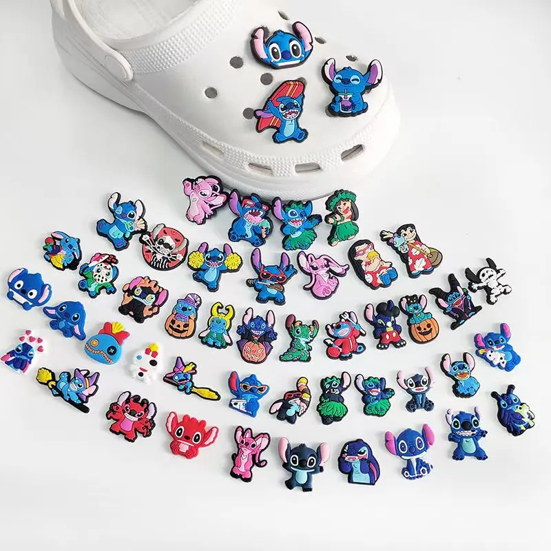 Top Trends: 48pcs / set Cartoon Disney Stitch Series Shoe Charms Croc Charms Shoe Decoration PVC Decoration Shoppable Styles