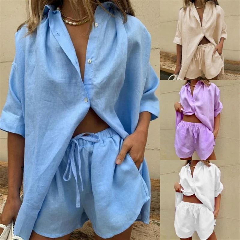 Top Trends: Casual Womem Yellow Lounge Wear Summer Tracksuit Shorts Set Long Sleeve Shirt Tops And Mini Shorts Suit 2022 New Two Piece Set Shoppable Styles