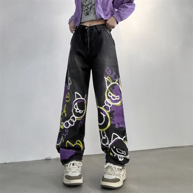 Top Trends: QWEEK Japanese Y2k High Waist Pants Vintage Baggy Jeans Wide Leg Women Oversized Retro Denim Trousers Cartoon Print Streetwear Shoppable Styles