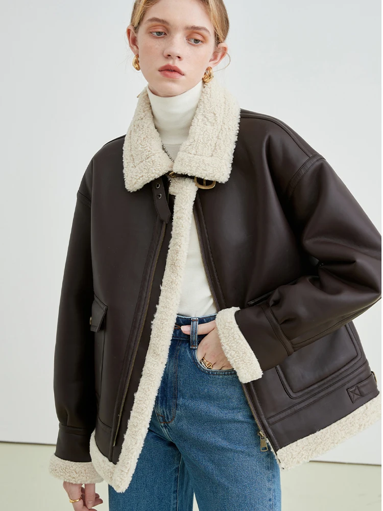 Top Trends: MOLAN Winter Jacket Woman Leather Coat 2023 Warm Thicken Lamb Patchwork Loose Jacket Female Fashion Ins Outwear Shoppable Styles