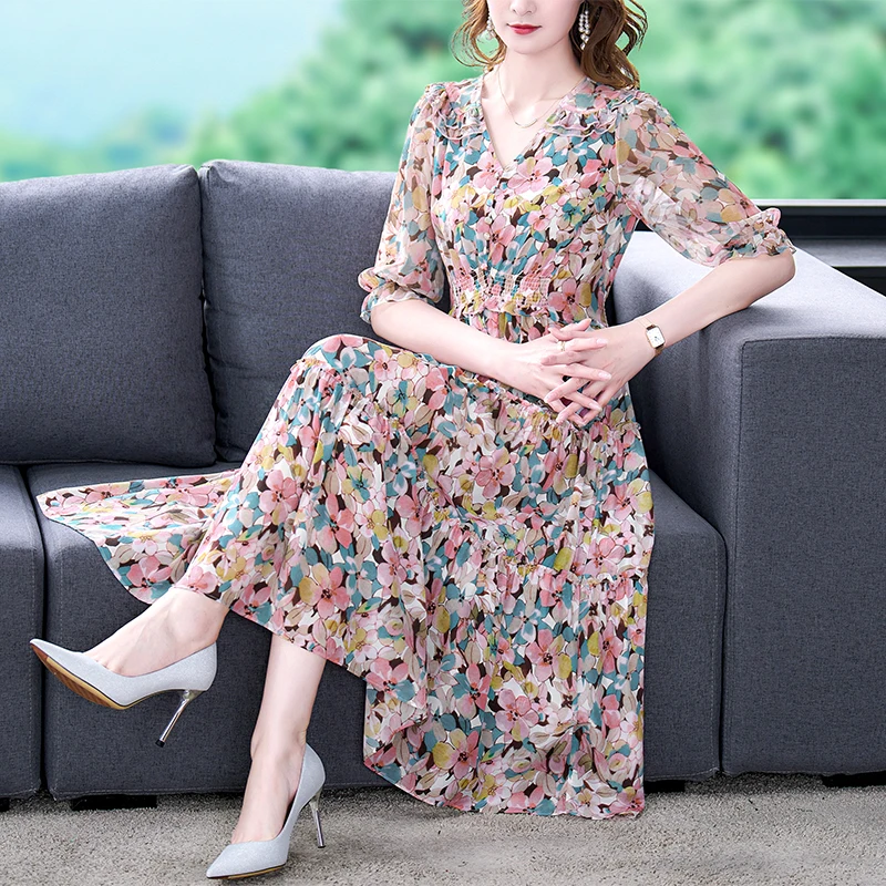 Top Trends: Beach Midi Floral Spring Summer Dress Women 2022 Tunics Fashion Elegant Bodycon Boho Party Chiffon Casual Prom Evening Dresses Shoppable Styles