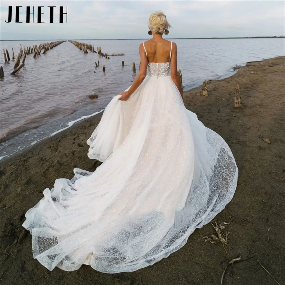 Top Trends: JEHETH Spaghetti Straps A-Line Wedding Dress 2024 Sweetheart Shiny Tulle Bridal Gown Backless Sleeveless Applique Robe De Mariée Shoppable Styles - Image 2