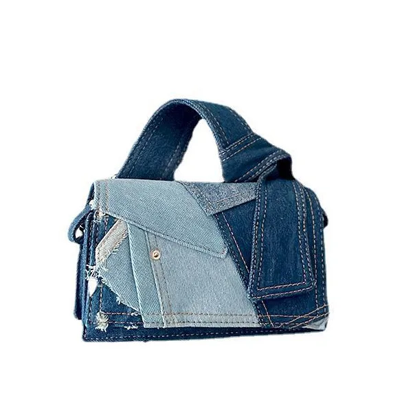 Top Trends: Denim Stitching Crossbody Bag Girl's Niche Korean All-match Casual Shoulder Bag High-grade Sentiment New Handbag Shoppable Styles - Image 5