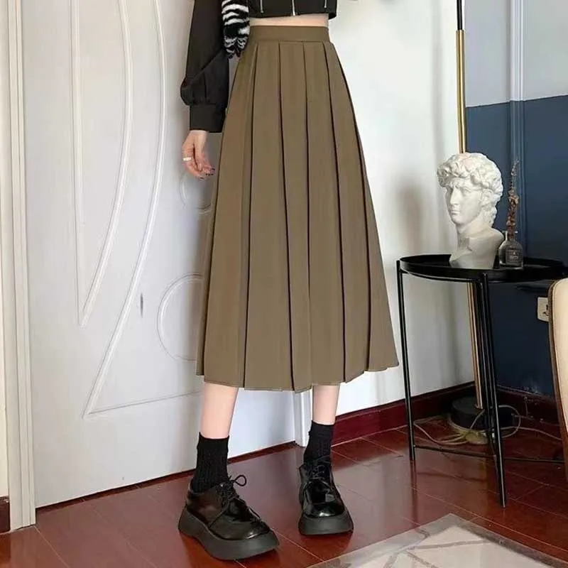 Top Trends: Fashion Elastic Waist Solid Color Folds Casual Pleated Skirts Female Clothing 2024 Spring New Loose All-match Skirts Shoppable Styles