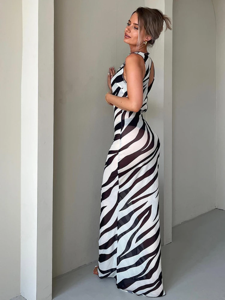 Top Trends: Summer Zebra Print Slim Dresses For Women Beach Style Vintage Sleeveless Vestido Ankle-Length Backless Bodycon Strapless Clothes Shoppable Styles - Image 6