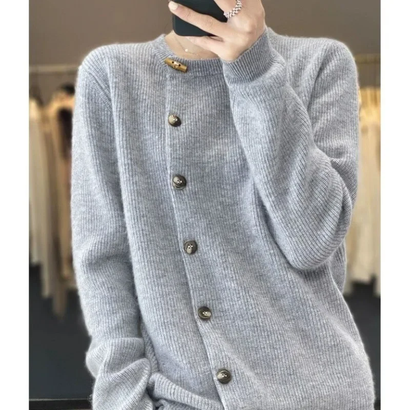 Top Trends: Autumn And Winter Women's Solid Round Neck Long Sleeve Single Breasted Loose Knitted Zip-up Fashion Casual Formal Elegant Tops Shoppable Styles