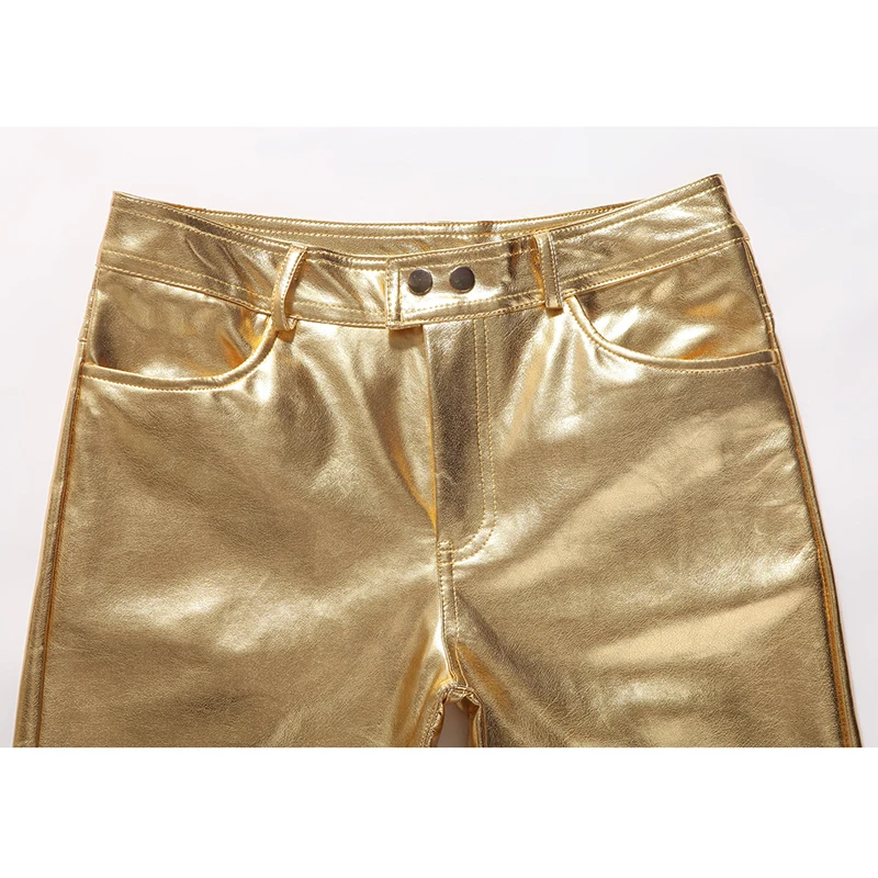 Top Trends: Motorcycle PU Leather Pants Mens Brand Skinny Shiny Gold Silver Black Pants Trousers Nightclub Stage Pants For Singers Dancers Shoppable Styles - Image 5