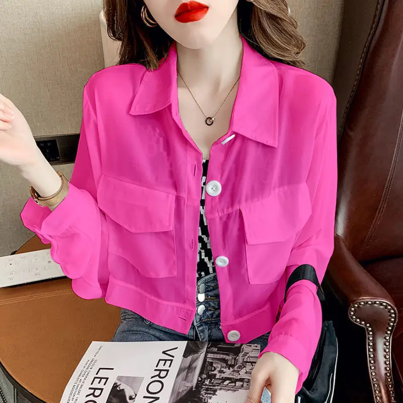 Top Trends: Streetwear Fashion Pockets Blouse Summer New Solid Color All-match Turn-down Collar Casual Korean Single-breasted Straight Shirt Shoppable Styles