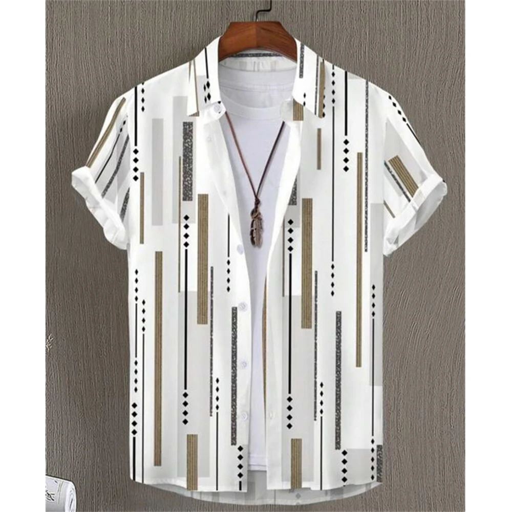 Top Trends: Hawaiian Shirt For Men 3d Stripe Printed Short Sleeved Tops Summer Quick Drying Men Clothing Simple Loose Oversized Men'S Shirts Shoppable Styles