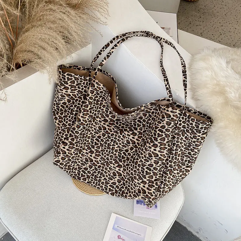 Top Trends: Large Capacity Leopard Print Tote Bag Canvas Handbag Female Women Fashion Casual Shopping Eco Friendly Shoulder Bag Shoppable Styles