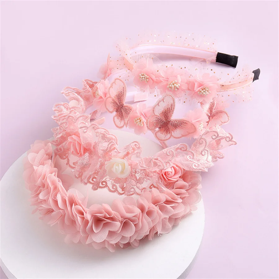 Top Trends: Fashionable Lace Flower Headband Hair Accessories Creative Pink Children's Princess Girls Fresh And Sweet Hairbands And Headwear Shoppable Styles - Image 2