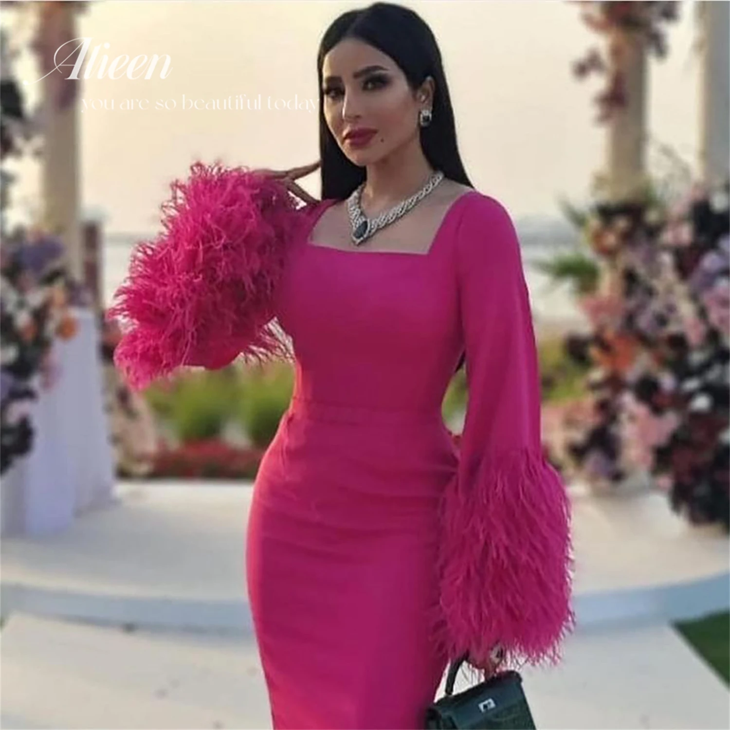 Top Trends: Aileen Elegant Party Dress For Women 2023 Pink Feather Dresses Gala Polo Collar Long Luxury Evening Dresses Skirt Ball Gowns Shoppable Styles