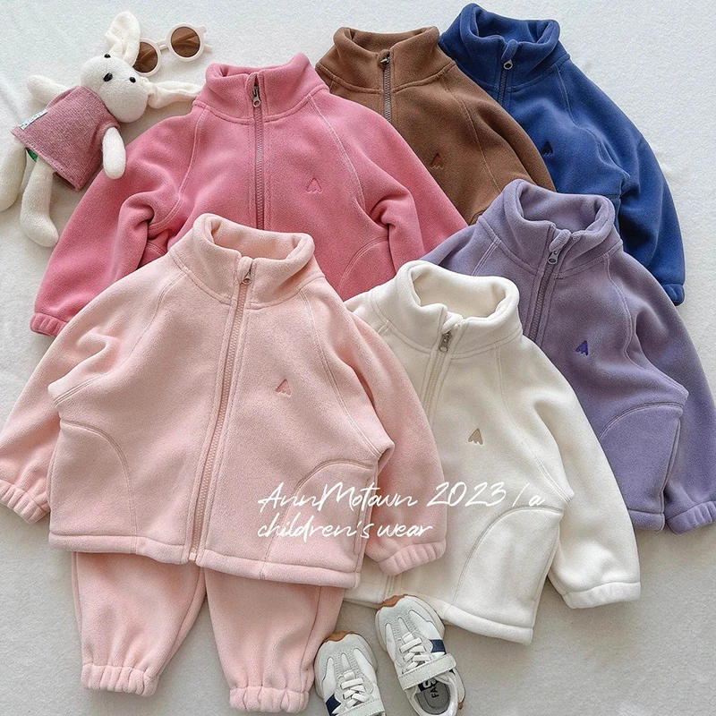 Top Trends: Children&#039;s Polar Fleece Suit Zipper Tracksuit Set For Boy Girl Baby Clothes Fall Winter Insulated Sweatshirt Pants Sportwear Shoppable Styles